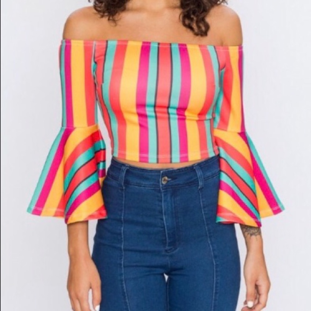 Multicolored Off Shoulder Top